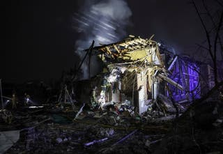 O prédio foi danificado por um ataque russo em 3 de dezembro